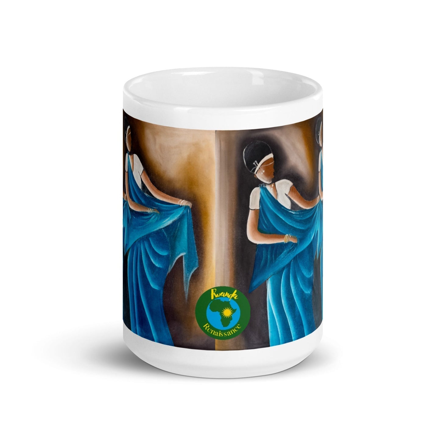 RwandaRenaissance Mug - Traditional Elegance - Blue Gowns Dancers From an original oil painting by Diodey. Exclusive to RwandaRenaissance. 15 oz