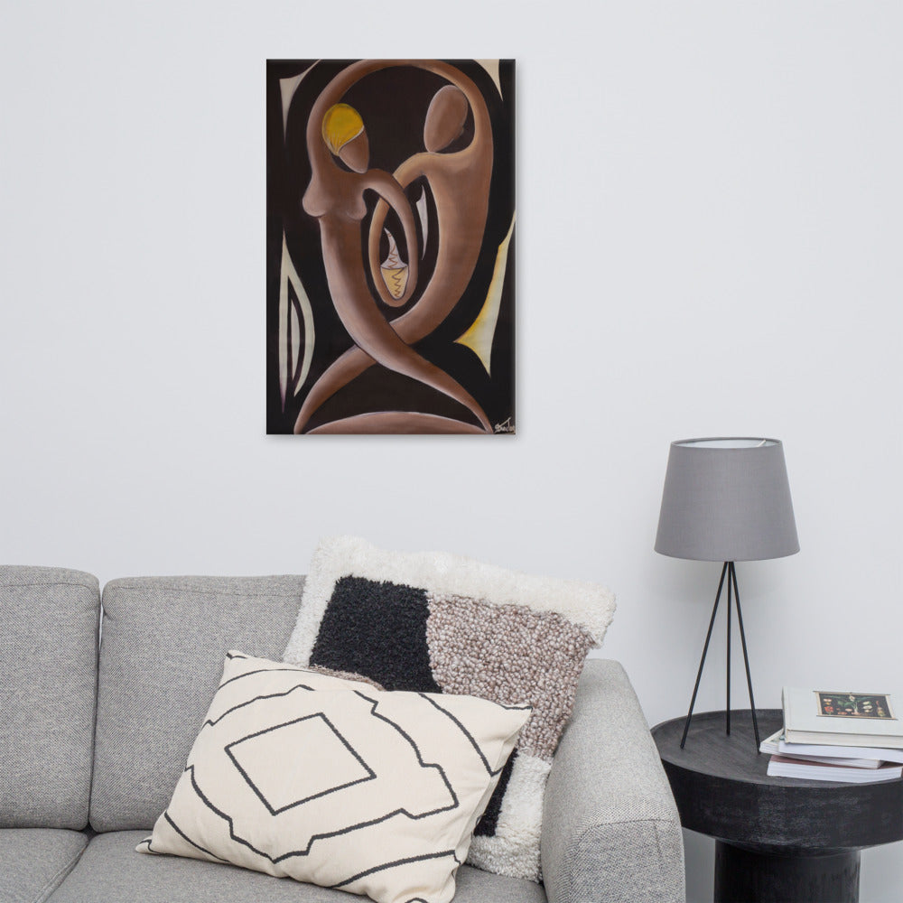 RwandaRenaissance Canvas Print - Love and Connection - Intertwined Figures. From an original oil painting by Diodey. Exclusive to RwandaRenaissance. 24x36