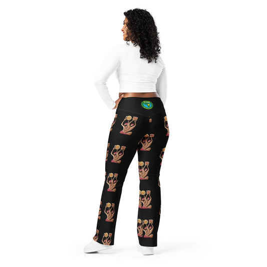 RwandaRenaissance Flare Leggings - Unity and Peace - Featuring 'Pot makers' from an original oil painting by Diodey. Exclusive to RwandaRenaissance