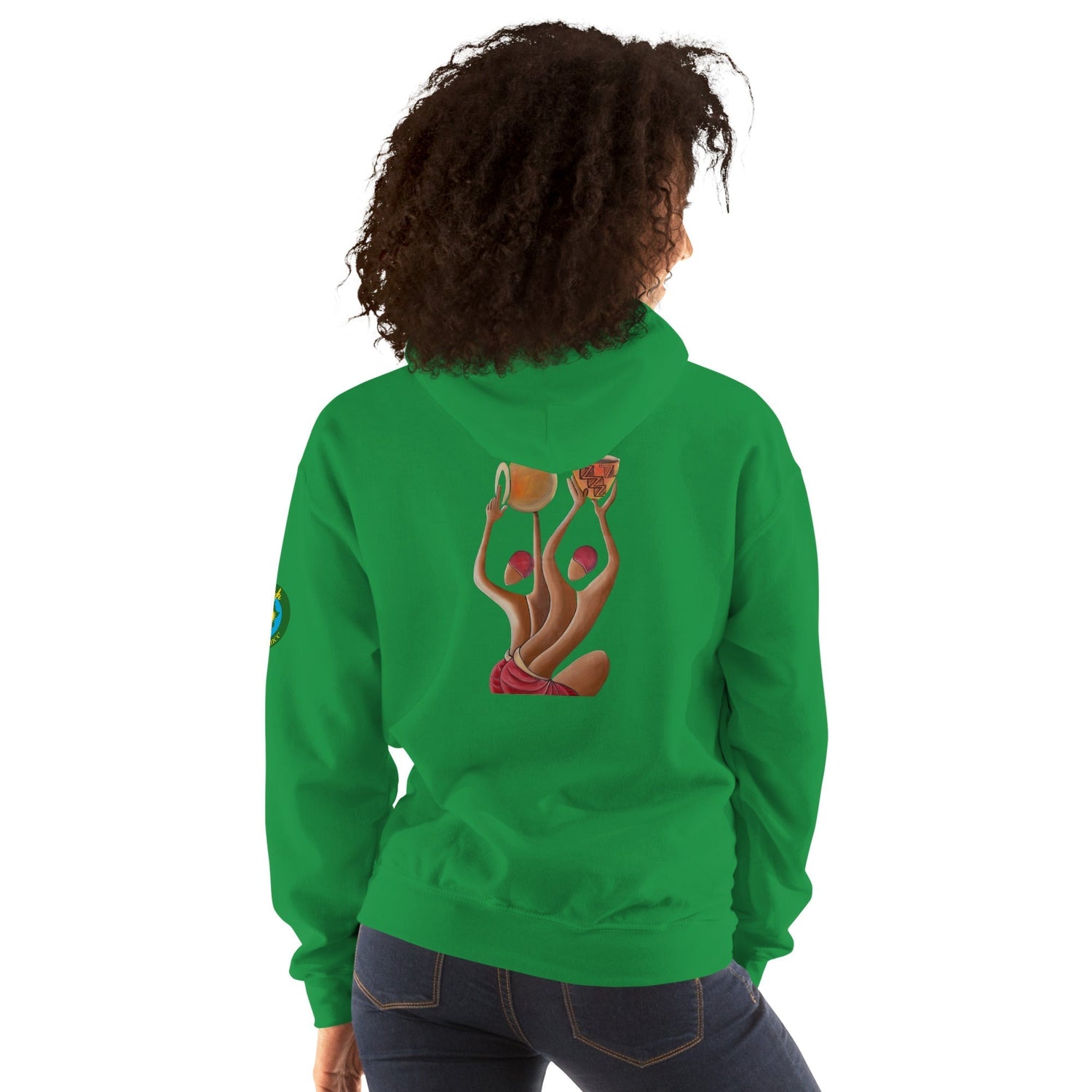 RwandaRenaissance Hoodie - Unity and Peace - Pot Makers | Back Artwork in Irish Green