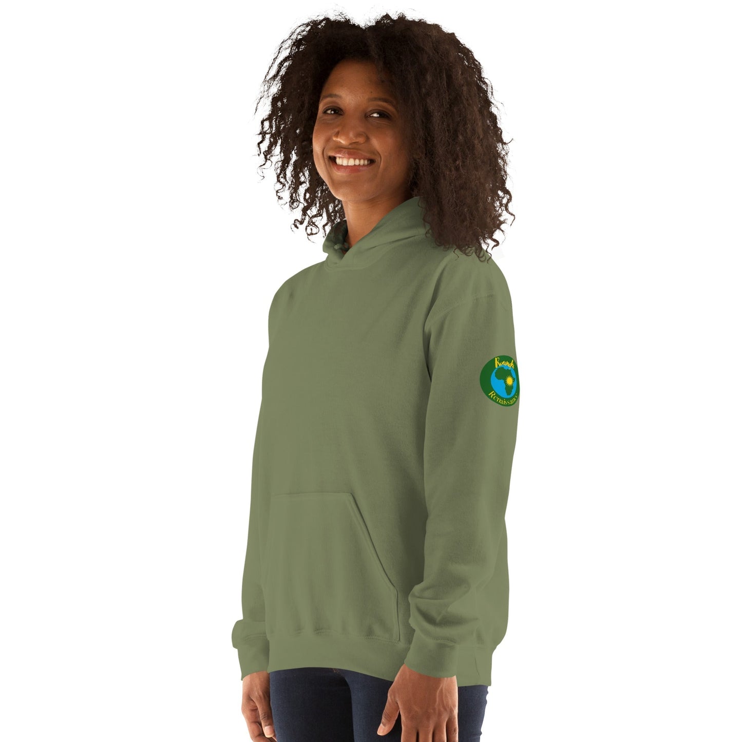 RwandaRenaissance Hoodie - Unity and Peace - Pot Makers | Back Artwork in Military Green