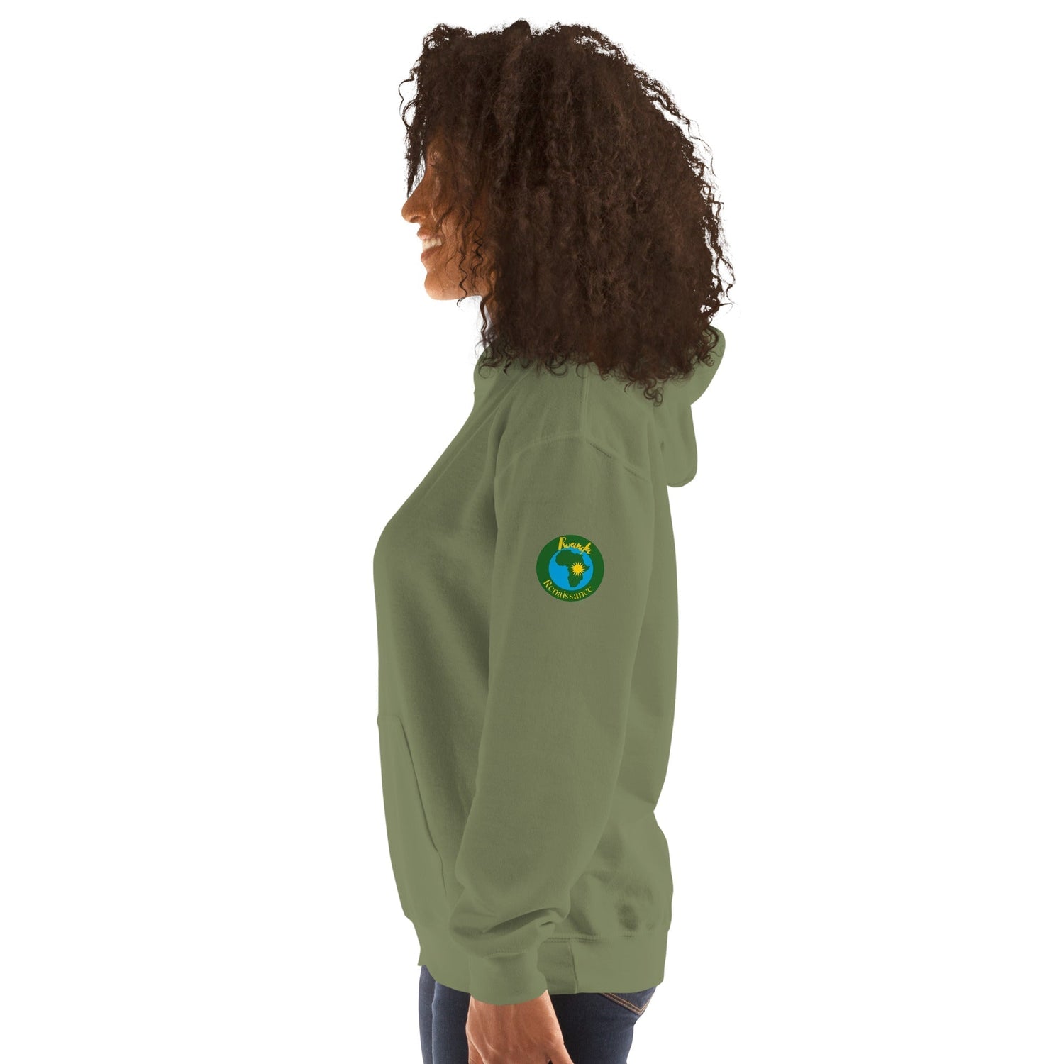 RwandaRenaissance Hoodie - Unity and Peace - Pot Makers | Back Artwork in Military Green