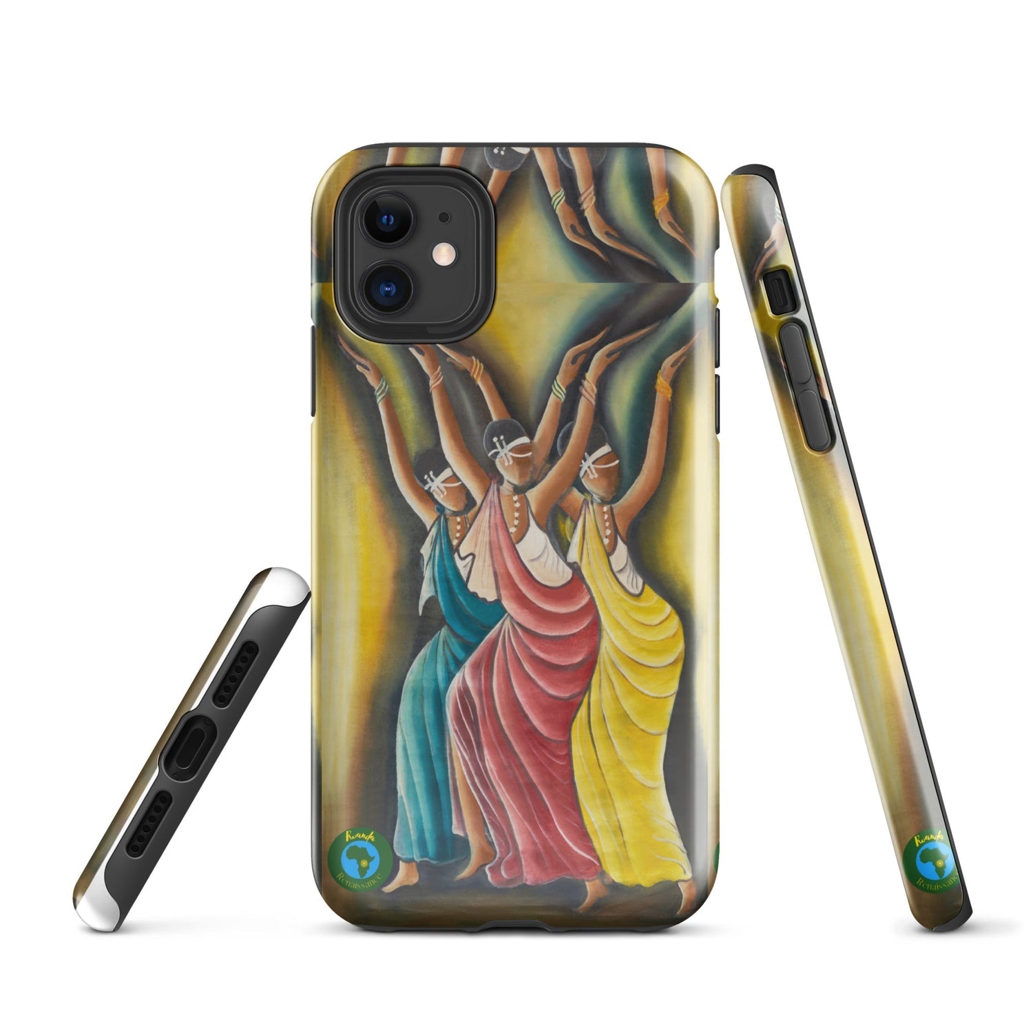 RwandaRenaissance iPhone Tough Case - Elegance in Motion - Angelic Amaraba Dance. From an original oil painting by Diodey. Exclusive to RwandaRenaissance.iPhone 11