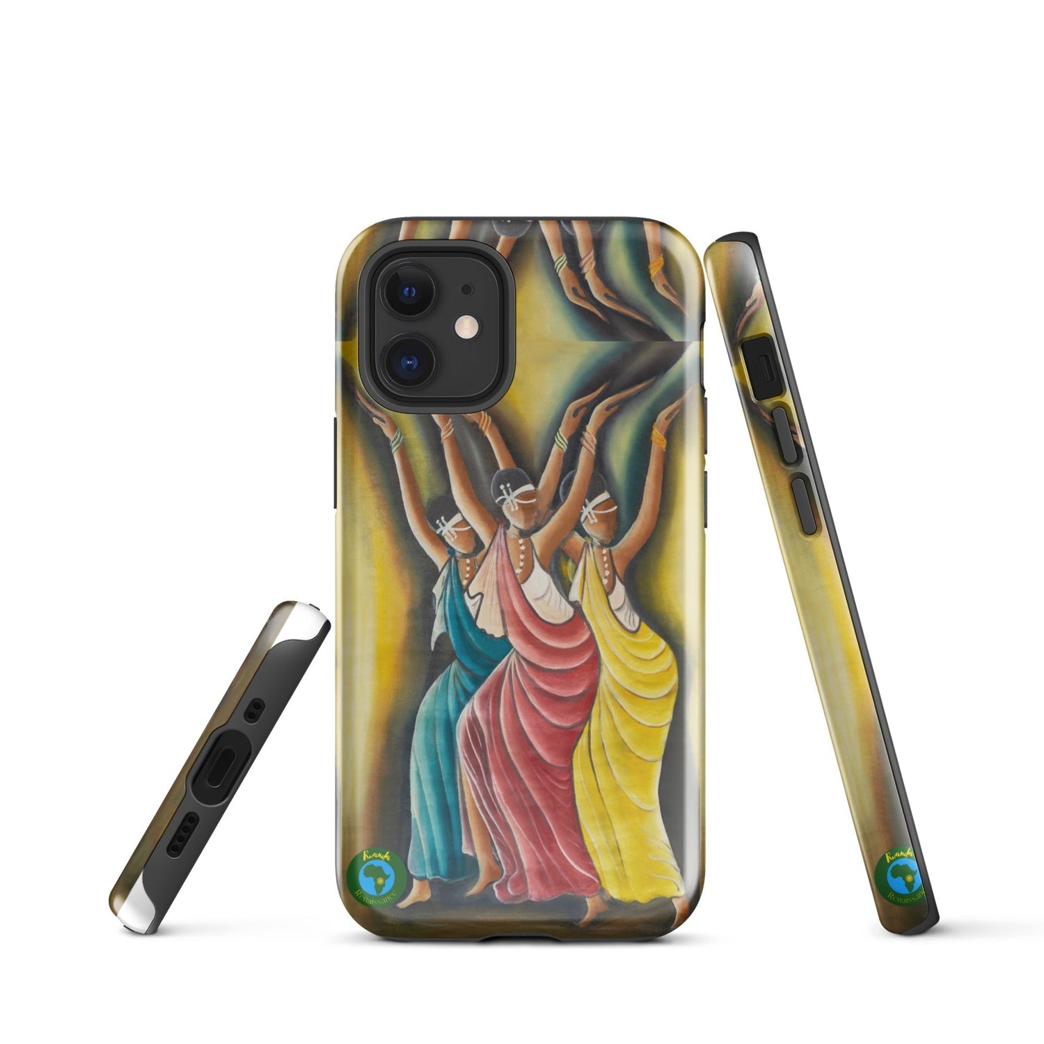 RwandaRenaissance iPhone Tough Case - Elegance in Motion - Angelic Amaraba Dance. From an original oil painting by Diodey. Exclusive to RwandaRenaissance.iPhone 12 mini