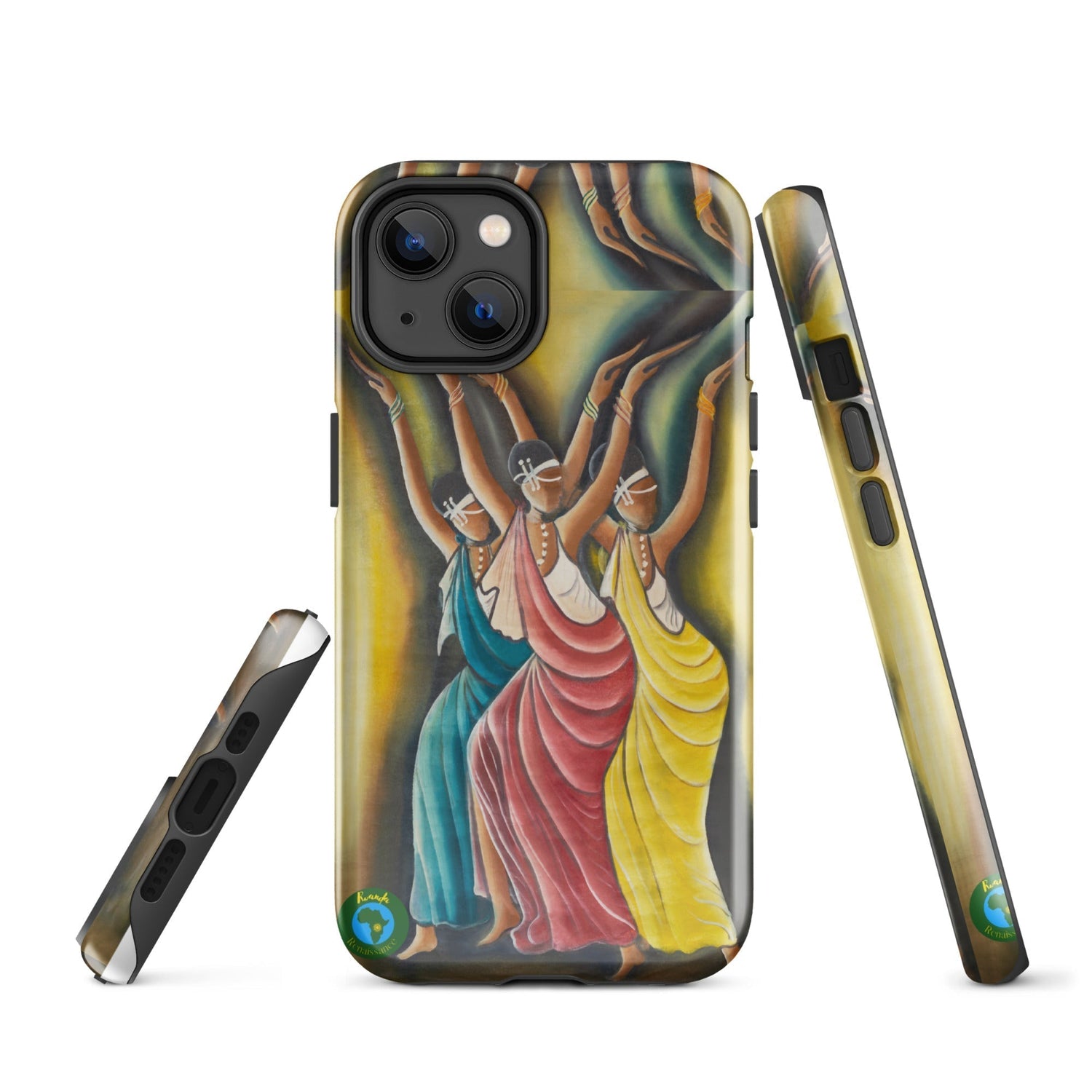 RwandaRenaissance iPhone Tough Case - Elegance in Motion - Angelic Amaraba Dance. From an original oil painting by Diodey. Exclusive to RwandaRenaissance.iPhone 14