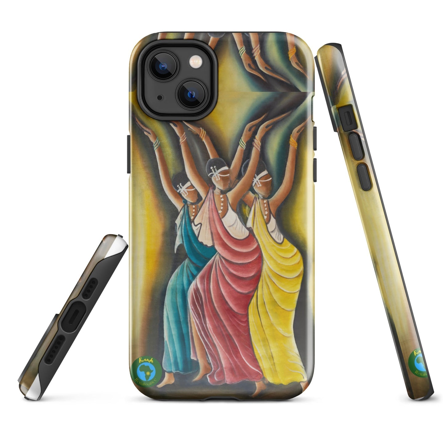 RwandaRenaissance iPhone Tough Case - Elegance in Motion - Angelic Amaraba Dance. From an original oil painting by Diodey. Exclusive to RwandaRenaissance.iPhone 14 Plus