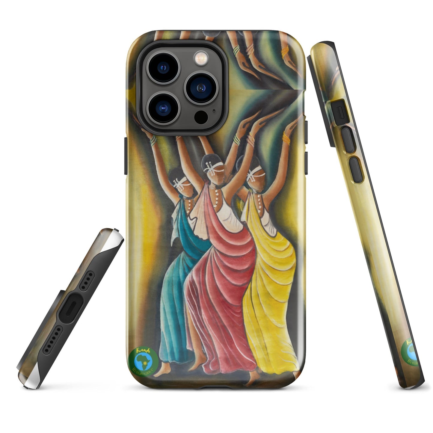 RwandaRenaissance iPhone Tough Case - Elegance in Motion - Angelic Amaraba Dance. From an original oil painting by Diodey. Exclusive to RwandaRenaissance.iPhone 14 Pro Max