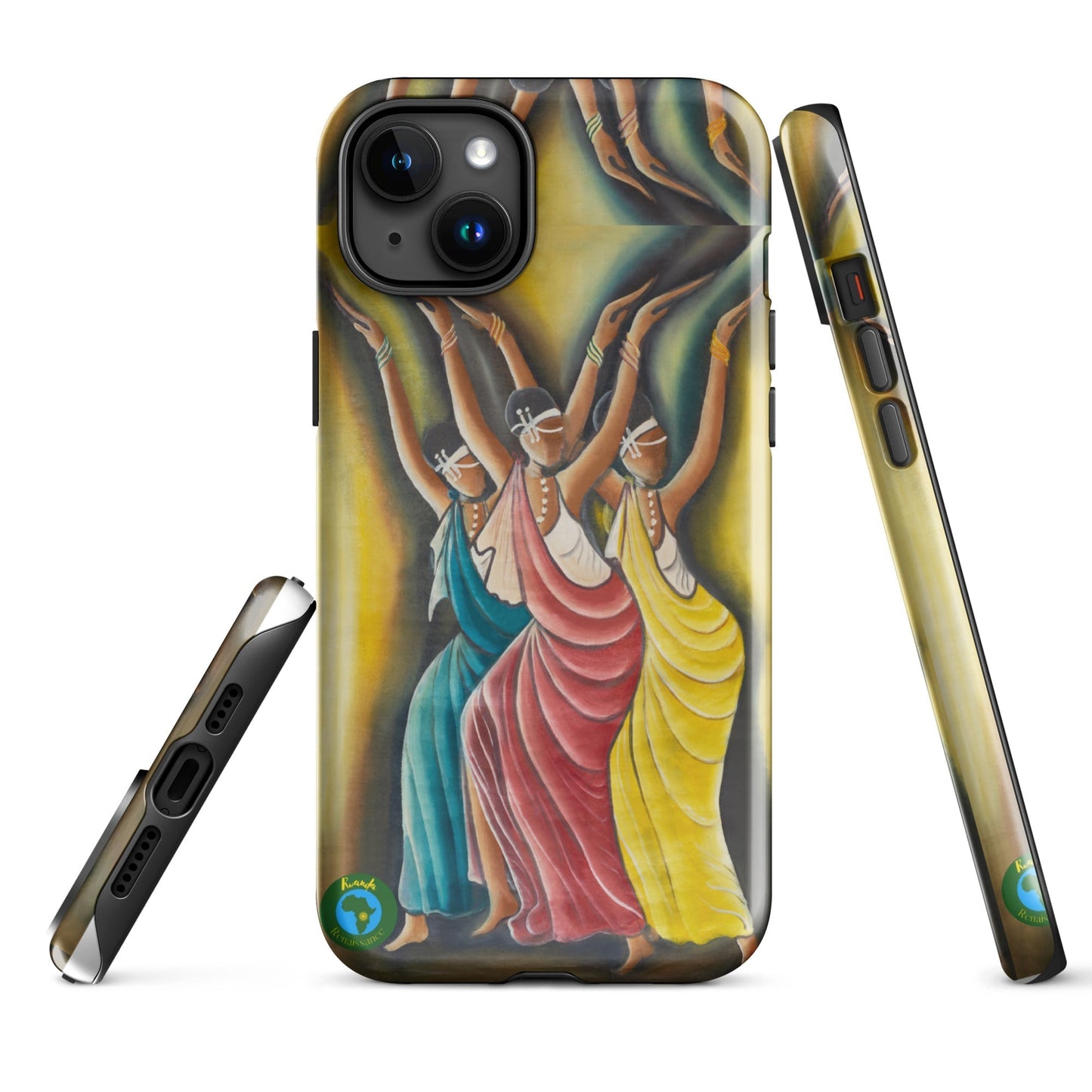 RwandaRenaissance iPhone Tough Case - Elegance in Motion - Angelic Amaraba Dance. From an original oil painting by Diodey. Exclusive to RwandaRenaissance.iPhone 15 Plus