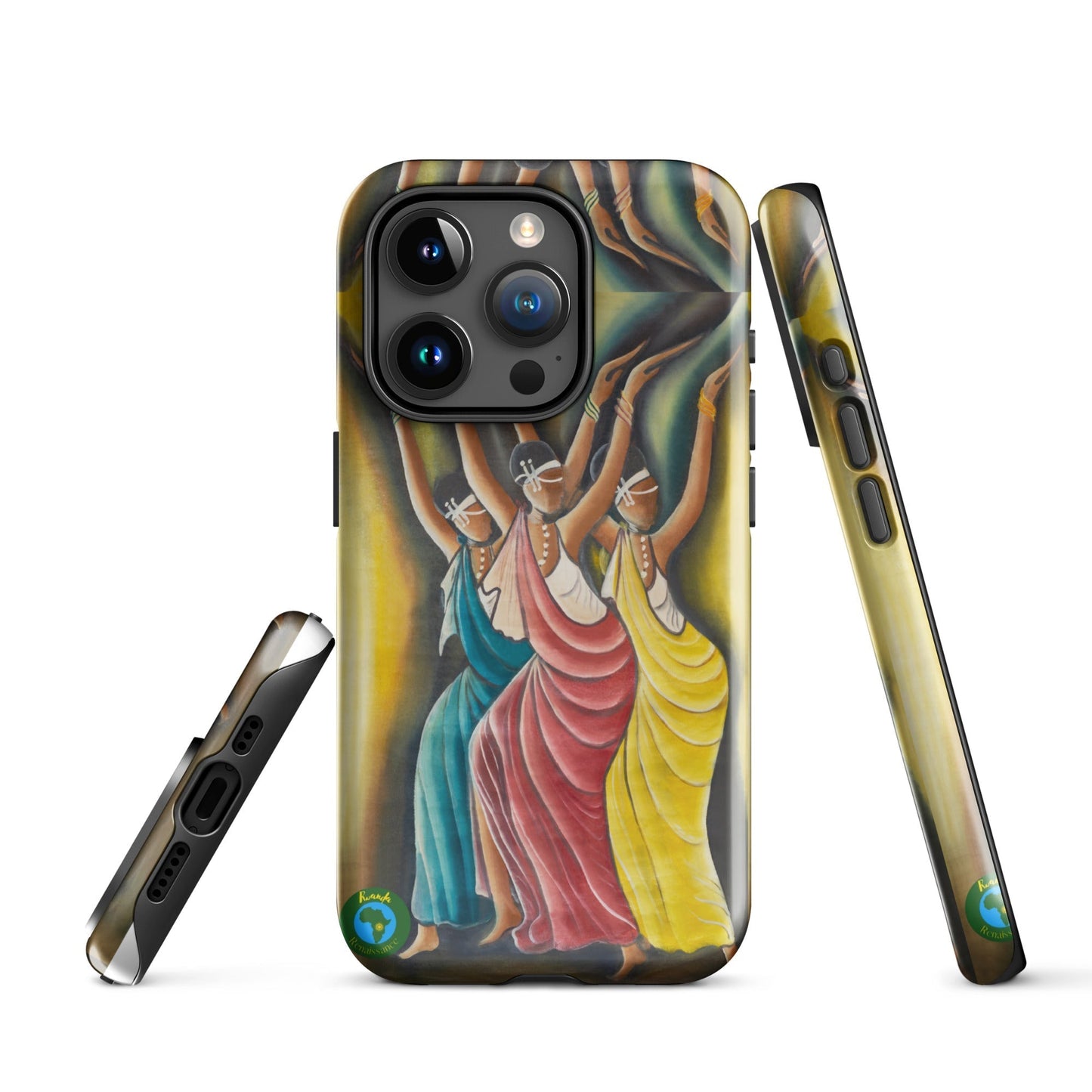 RwandaRenaissance iPhone Tough Case - Elegance in Motion - Angelic Amaraba Dance. From an original oil painting by Diodey. Exclusive to RwandaRenaissance.iPhone 15 Pro