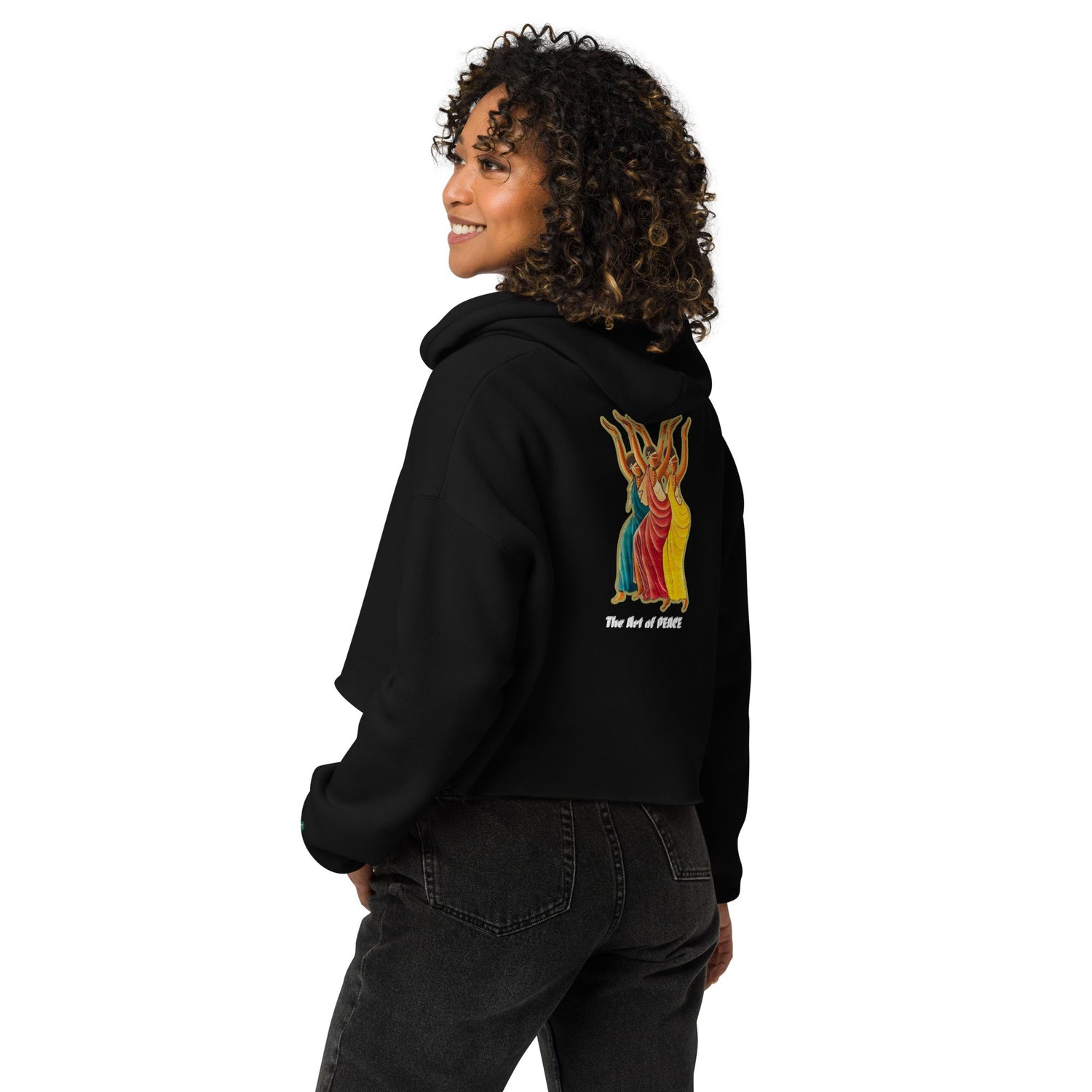 RwandaRenaissance Limited-First Edition Crop Top Hoodie – Amaraba Dancers | Embroidered Front Logo & Sleeve in Black