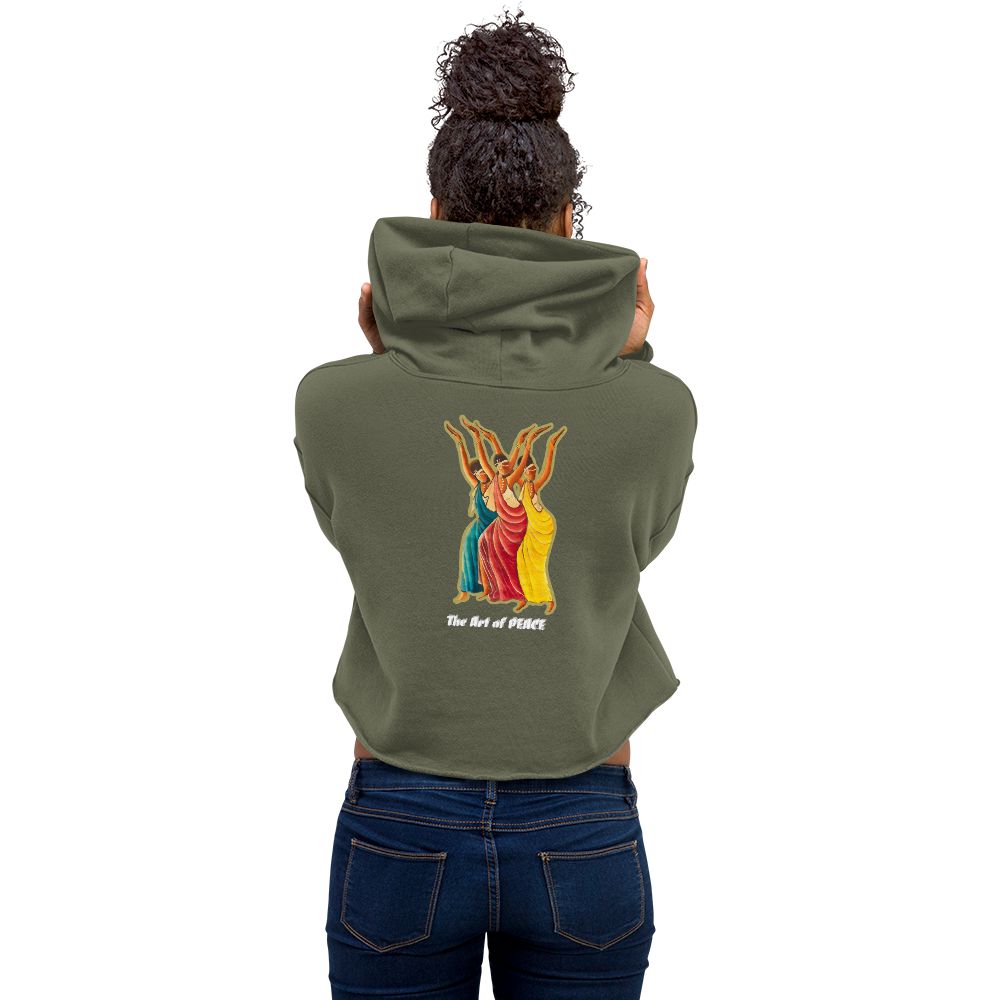 RwandaRenaissance Limited-First Edition Crop Top Hoodie – Amaraba Dancers | Embroidered Front Logo & Sleeve in Military Green