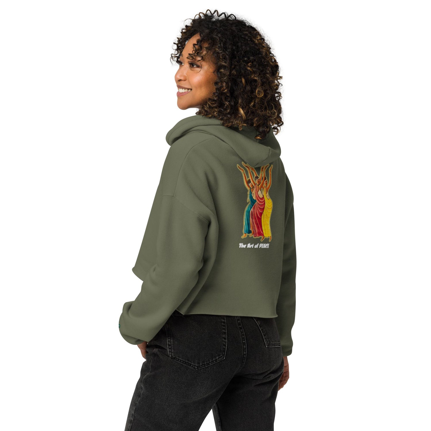 RwandaRenaissance Limited-First Edition Crop Top Hoodie – Amaraba Dancers | Embroidered Front Logo & Sleeve in Military Green