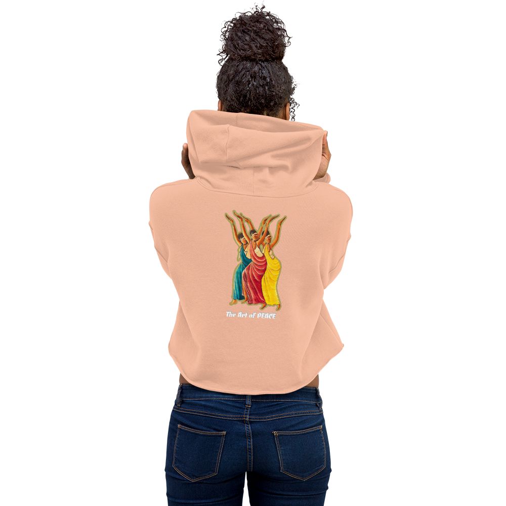 RwandaRenaissance Limited-First Edition Crop Top Hoodie – Amaraba Dancers | Embroidered Front Logo & Sleeve in Peach