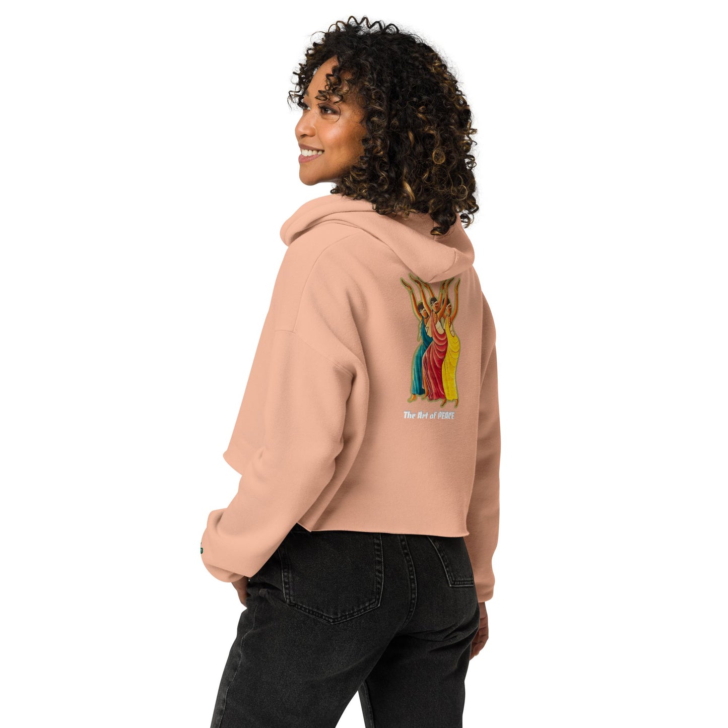 RwandaRenaissance Limited-First Edition Crop Top Hoodie – Amaraba Dancers | Embroidered Front Logo & Sleeve in Peach