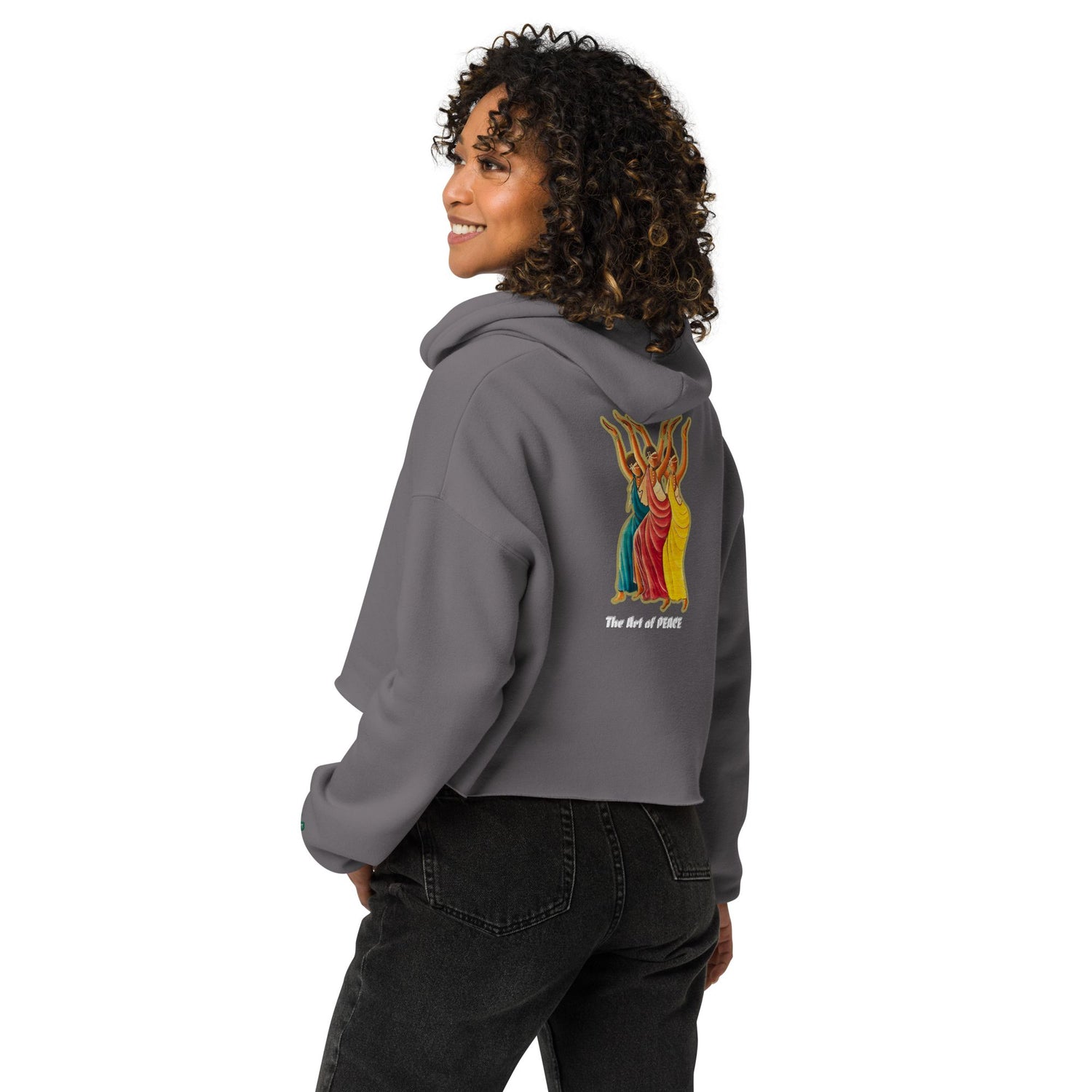 RwandaRenaissance Limited-First Edition Crop Top Hoodie – Amaraba Dancers | Embroidered Front Logo & Sleeve in Storm