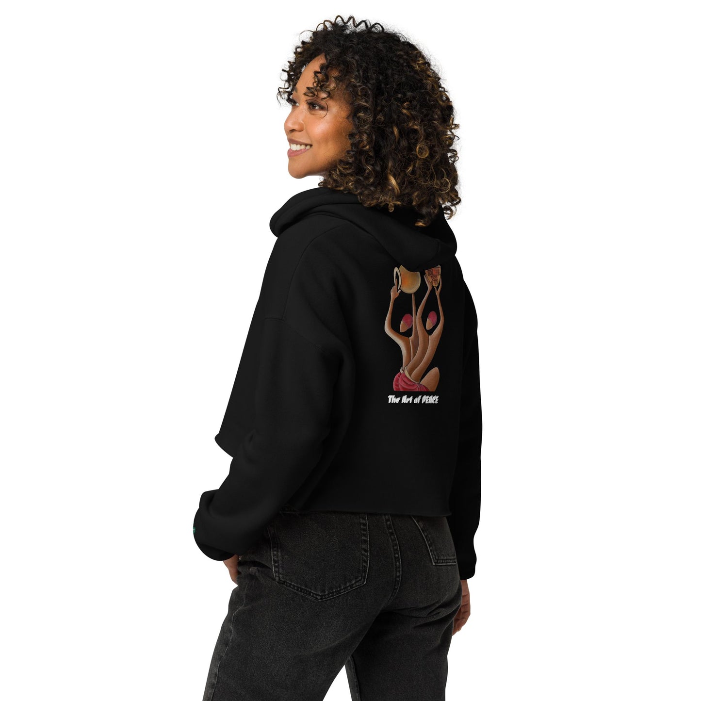 RwandaRenaissance Limited-First Edition Crop Top Hoodie – Pot Makers | Embroidered Front Logo & Sleeve in Black