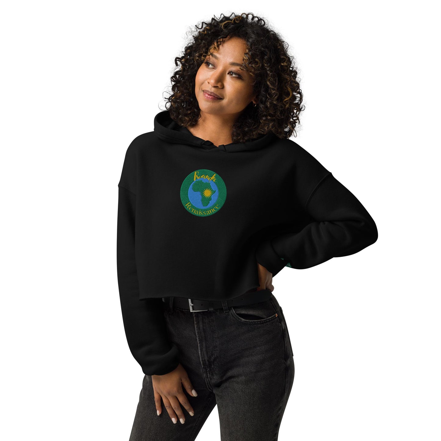 RwandaRenaissance Limited-First Edition Crop Top Hoodie – Pot Makers | Embroidered Front Logo & Sleeve in Black