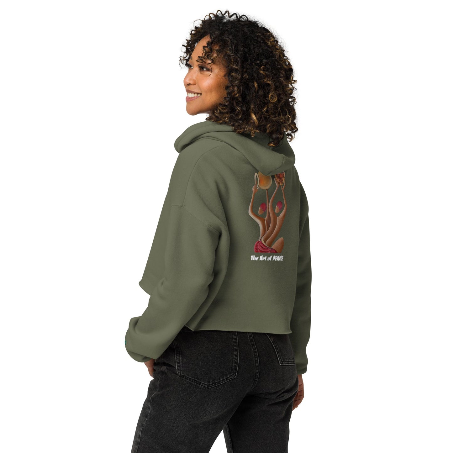 RwandaRenaissance Limited-First Edition Crop Top Hoodie – Pot Makers | Embroidered Front Logo & Sleeve in Military Green