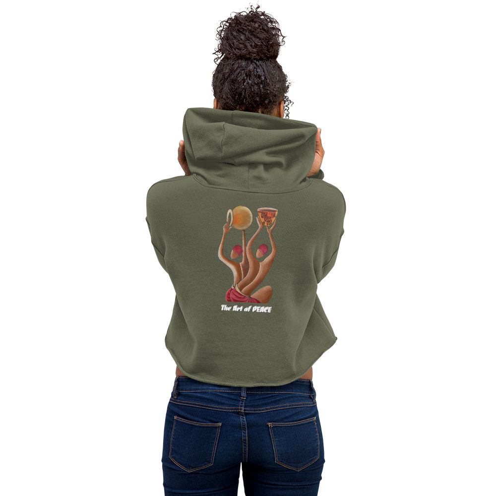 RwandaRenaissance Limited-First Edition Crop Top Hoodie – Pot Makers | Embroidered Front Logo & Sleeve in Military Green