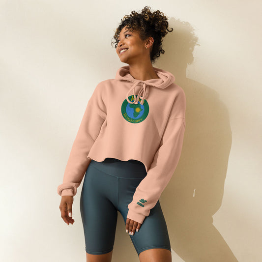 RwandaRenaissance Limited-First Edition Crop Top Hoodie – Pot Makers | Embroidered Front Logo & Sleeve in Peach