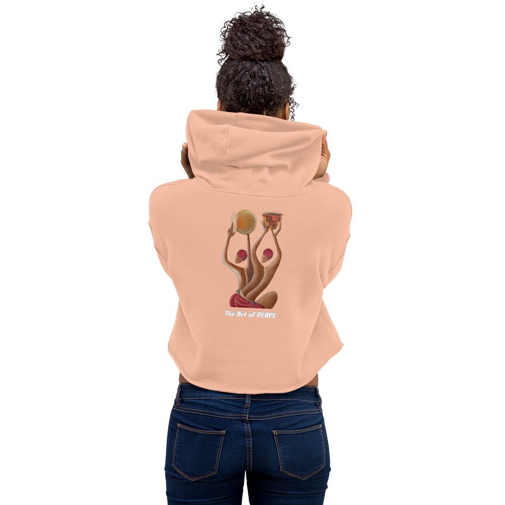 RwandaRenaissance Limited-First Edition Crop Top Hoodie – Pot Makers | Embroidered Front Logo & Sleeve in Peach