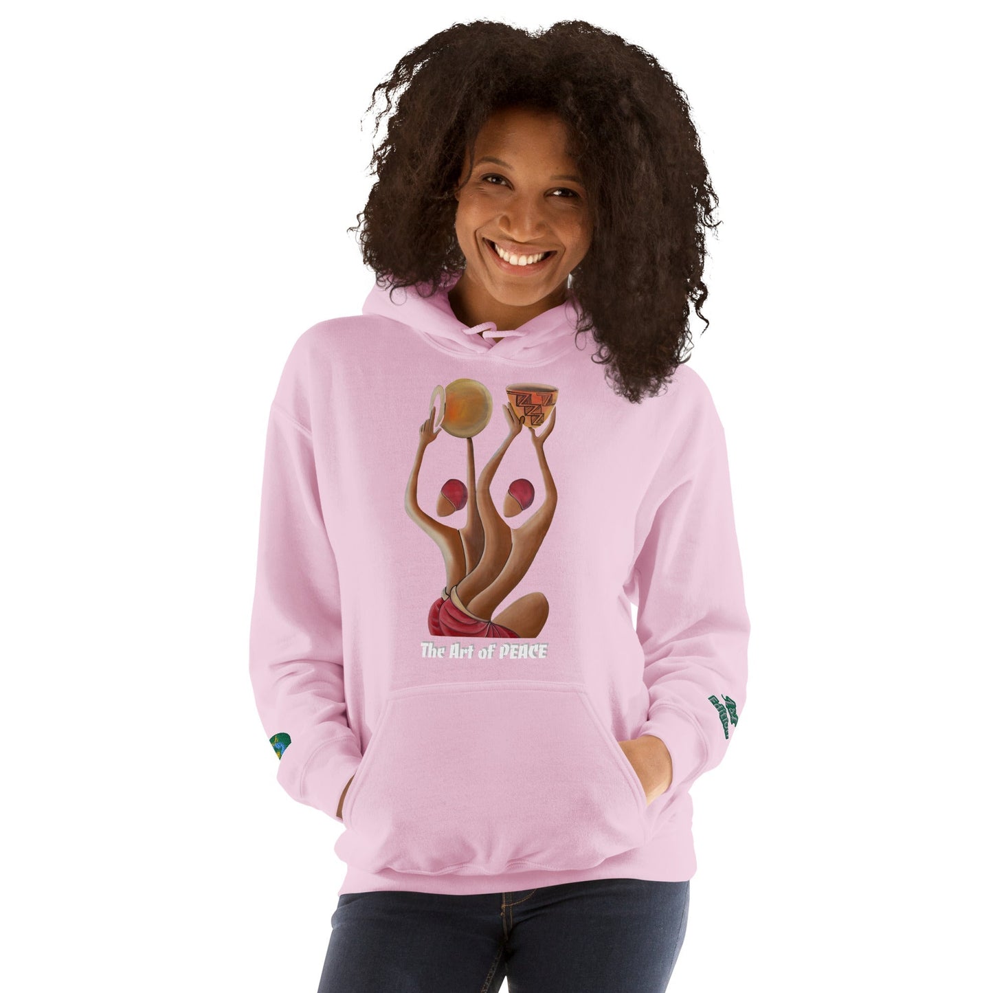 RwandaRenaissance Limited-First Edition Hoodie | Pot Makers | Embroidered Sleeves & Back Logo in Light Pink