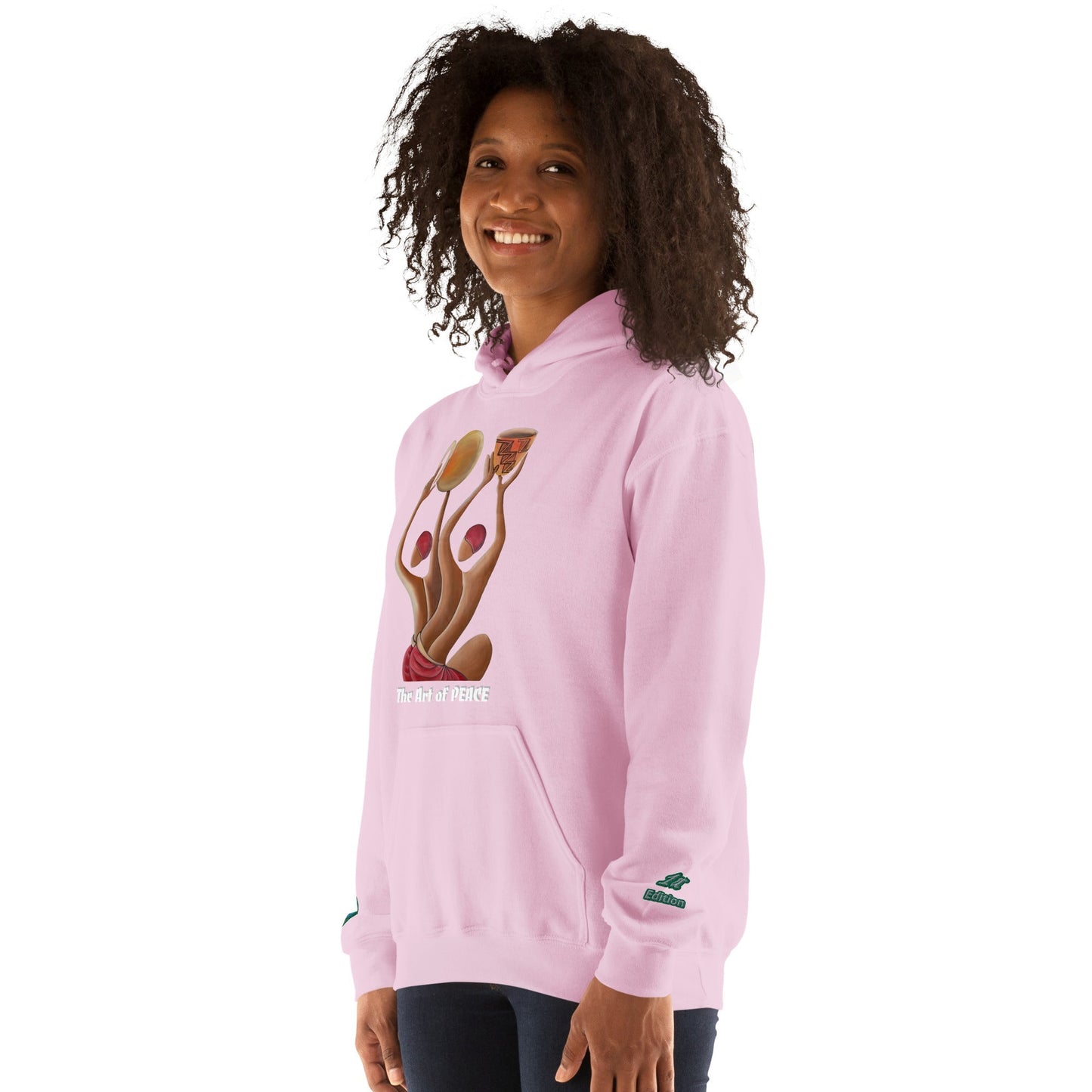 RwandaRenaissance Limited-First Edition Hoodie | Pot Makers | Embroidered Sleeves & Back Logo in Light Pink