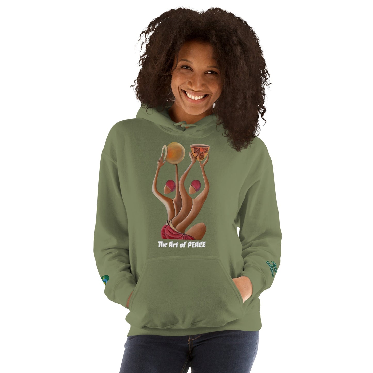 RwandaRenaissance Limited-First Edition Hoodie | Pot Makers | Embroidered Sleeves & Back Logo in Military Green