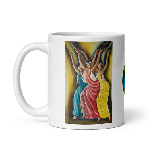 RwandaRenaissance Mug - Elegance in Motion - Angelic Amaraba Dance. From an original oil painting by Diodey. Exclusive to RwandaRenaissance. 11 oz