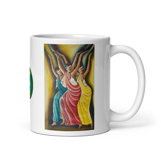 RwandaRenaissance Mug - Elegance in Motion - Angelic Amaraba Dance. From an original oil painting by Diodey. Exclusive to RwandaRenaissance. 11 oz