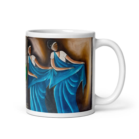 RwandaRenaissance Mug - Traditional Elegance - Blue Gowns Dancers From an original oil painting by Diodey. Exclusive to RwandaRenaissance. 11 oz