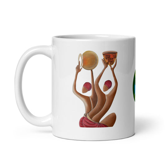 RwandaRenaissance Mug - Unity and Peace - Pot Makers. From an original oil painting by Diodey. Exclusive to RwandaRenaissance. 11 oz