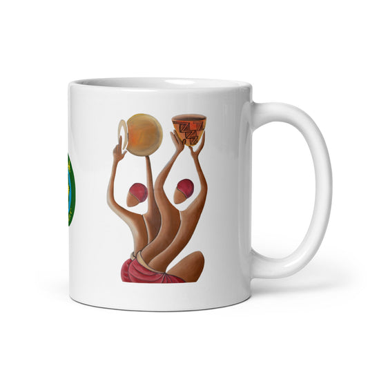 RwandaRenaissance Mug - Unity and Peace - Pot Makers. From an original oil painting by Diodey. Exclusive to RwandaRenaissance. 11 oz