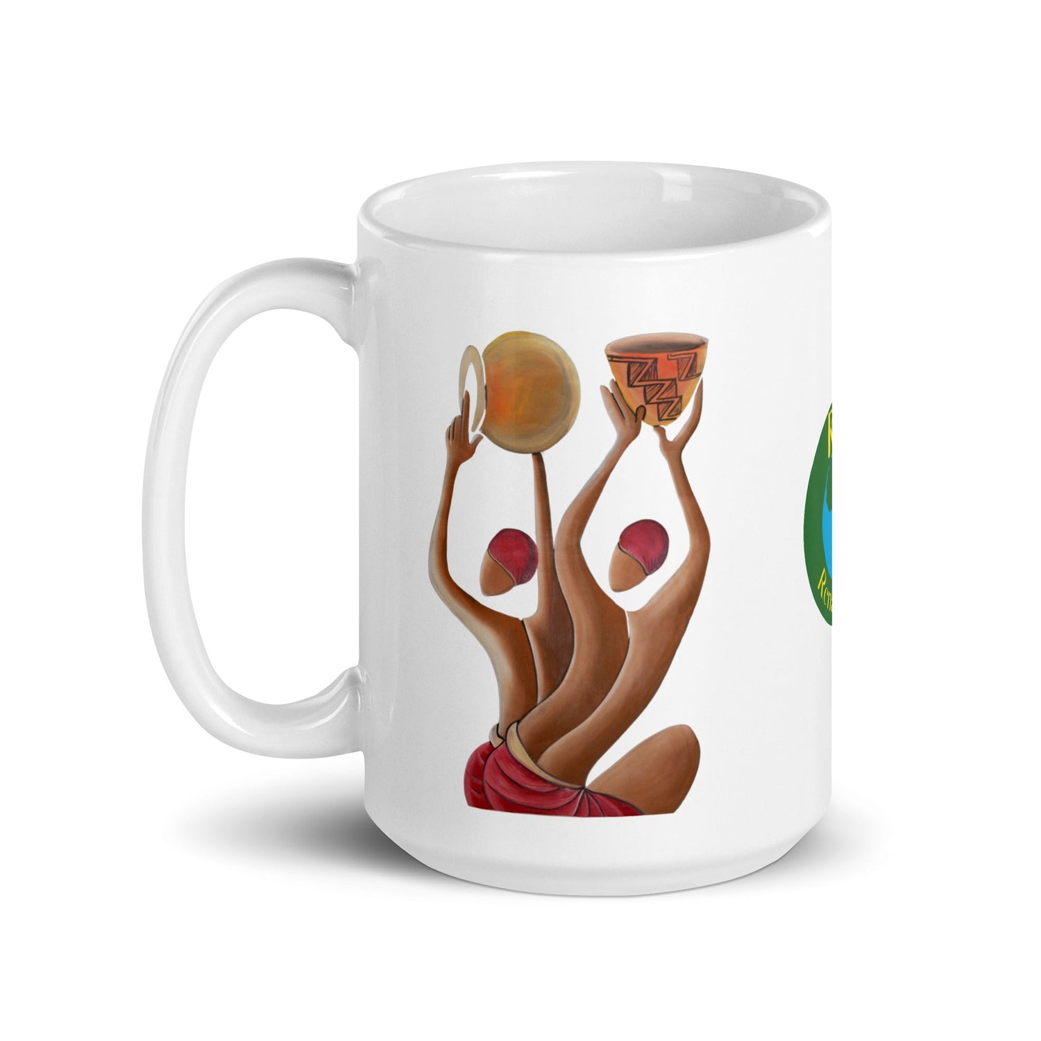 RwandaRenaissance Mug - Unity and Peace - Pot Makers. From an original oil painting by Diodey. Exclusive to RwandaRenaissance. 15 oz