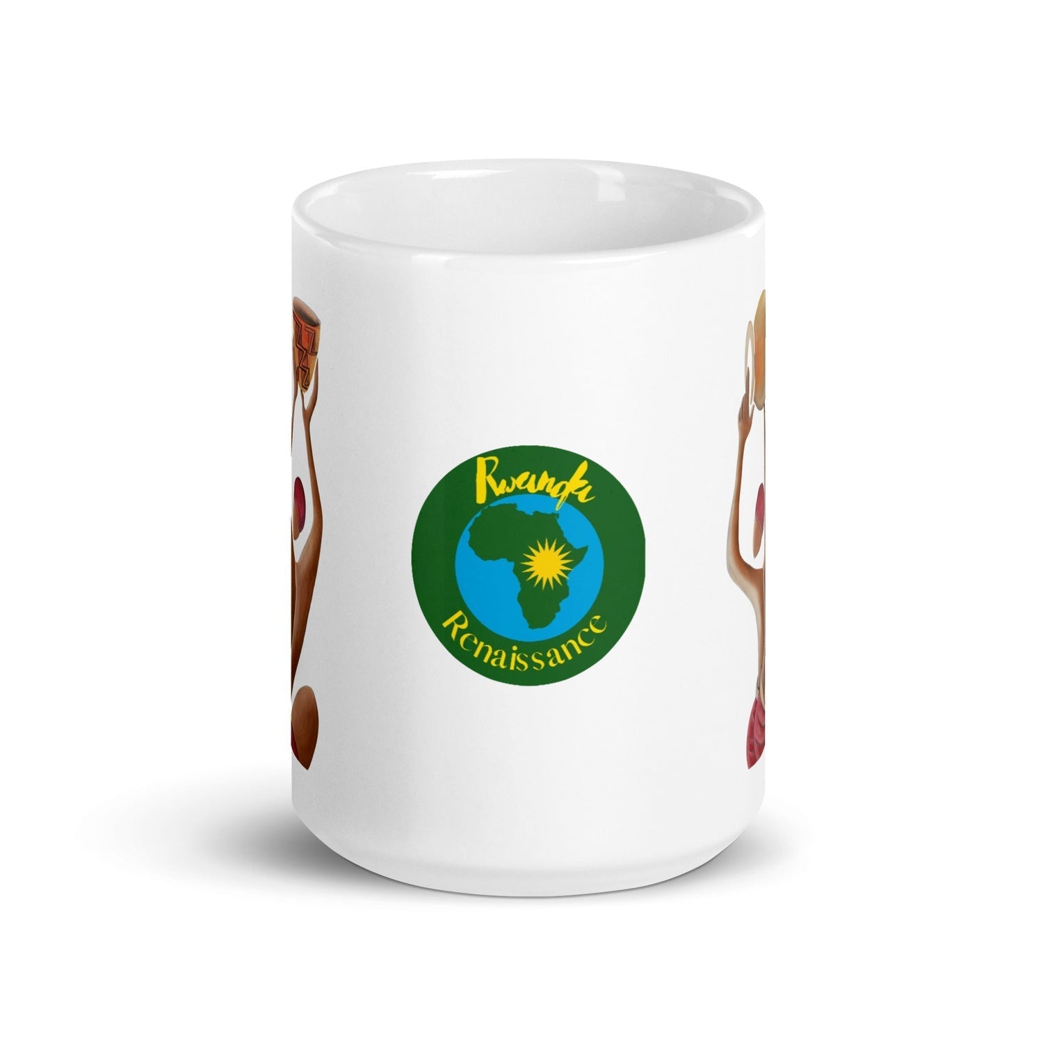 RwandaRenaissance Mug - Unity and Peace - Pot Makers. From an original oil painting by Diodey. Exclusive to RwandaRenaissance. 15 oz