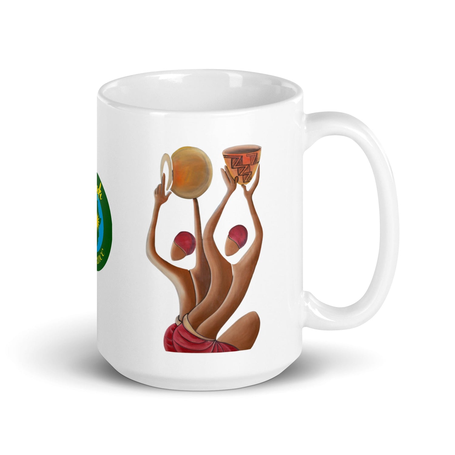 RwandaRenaissance Mug - Unity and Peace - Pot Makers. From an original oil painting by Diodey. Exclusive to RwandaRenaissance. 15 oz