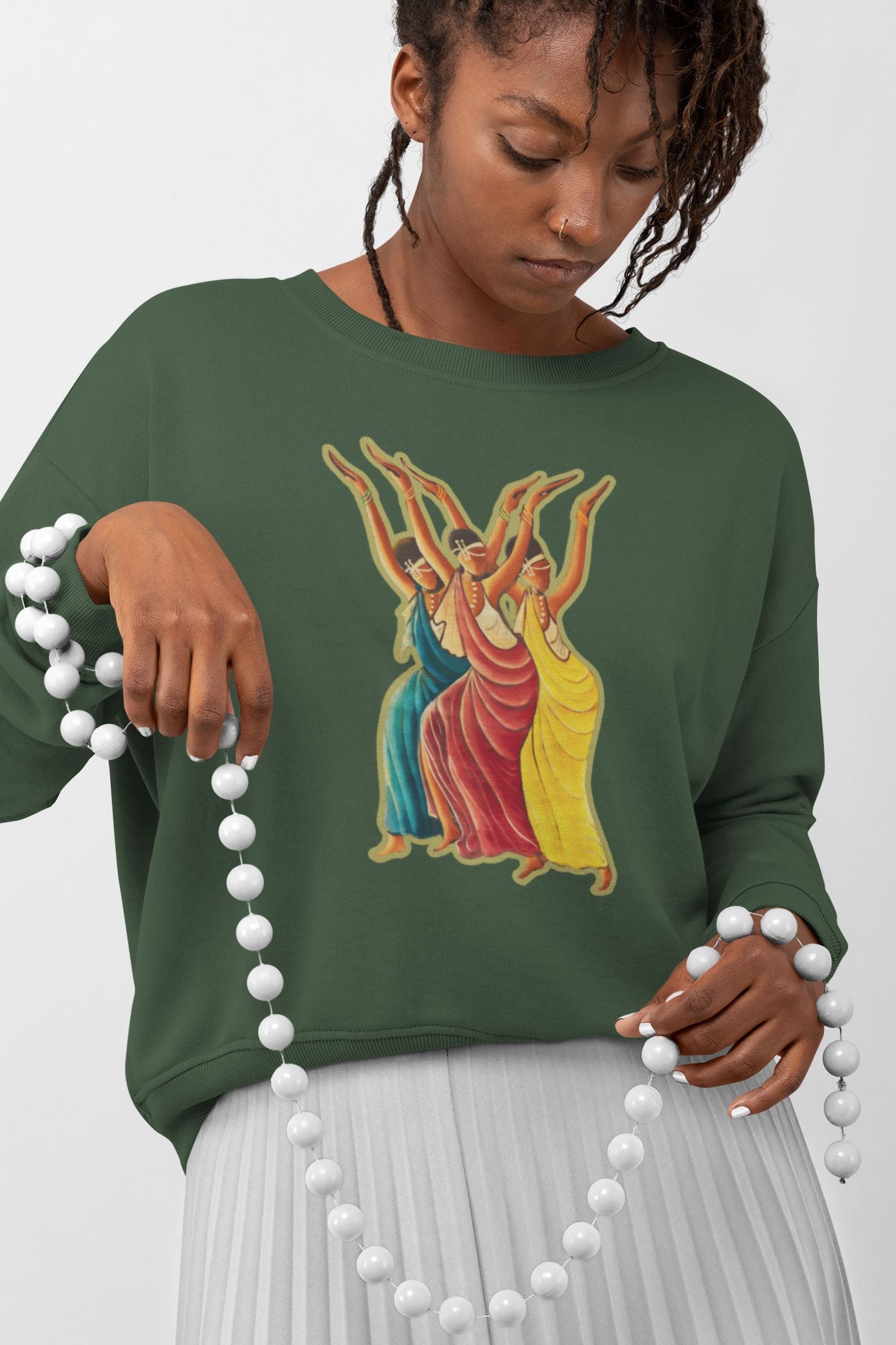 RwandaRenaissance Sweatshirt - Elegance in Motion - Amaraba Dance in Forest Green