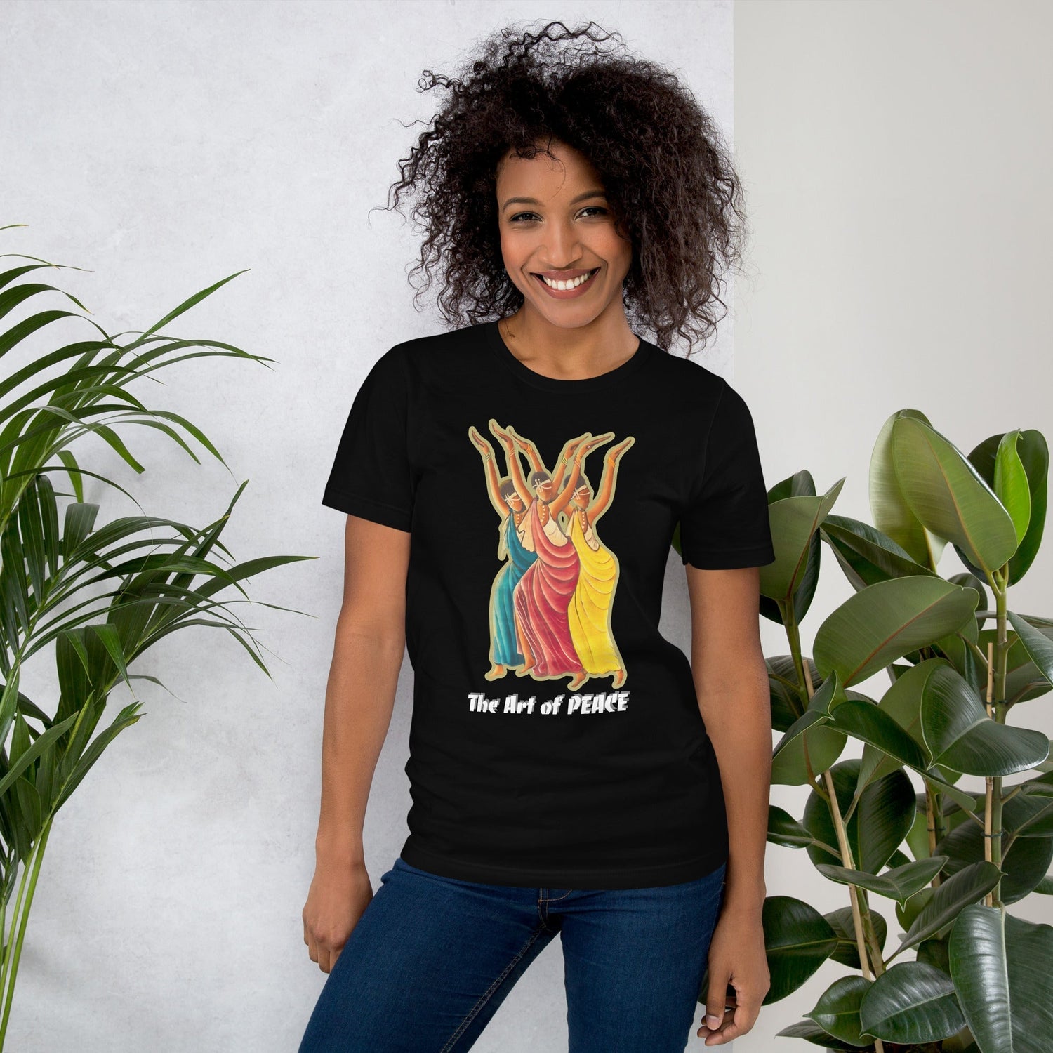 RwandaRenaissance T-Shirt 'The Art of Peace' - Angelic Amaraba Dance. From an original oil painting by Diodey. Exclusive to RwandaRenaissance. Black