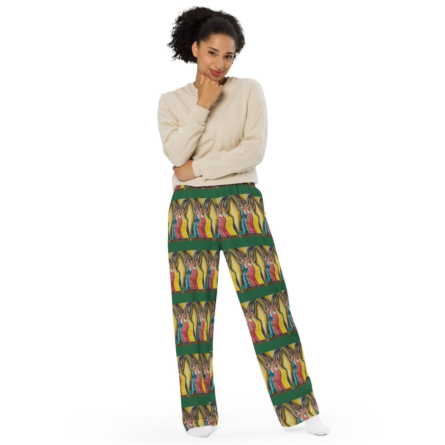 RwandaRenaissance Wide Leg Pants - Elegance in Motion - Angelic Amaraba Dancers in Green