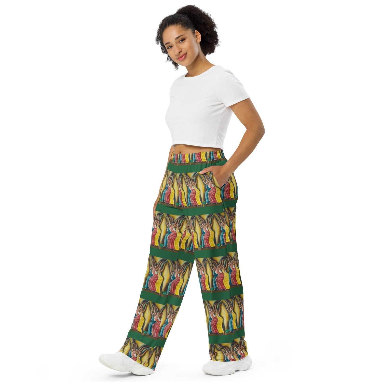 RwandaRenaissance Wide Leg Pants - Elegance in Motion - Angelic Amaraba Dancers in Green